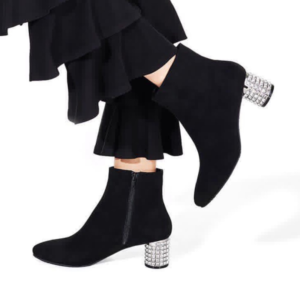 Sparkling Crystal Embellished Kitten Heel Booties - Picture 1 of 5
